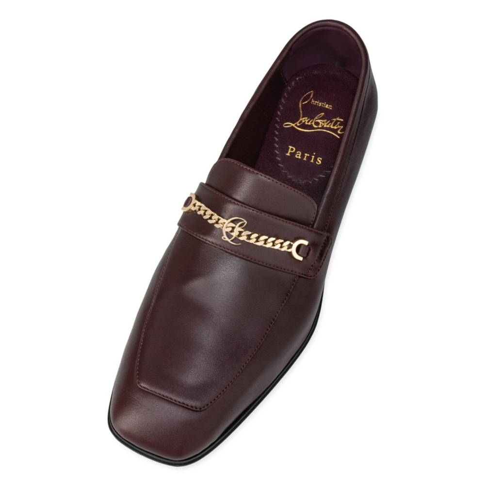 NWT$1095 Louboutin MJ Moc Brown Leather Chain Red Sole Flat Loafers Sz 36.5, 6.5 - Picture 3 of 16